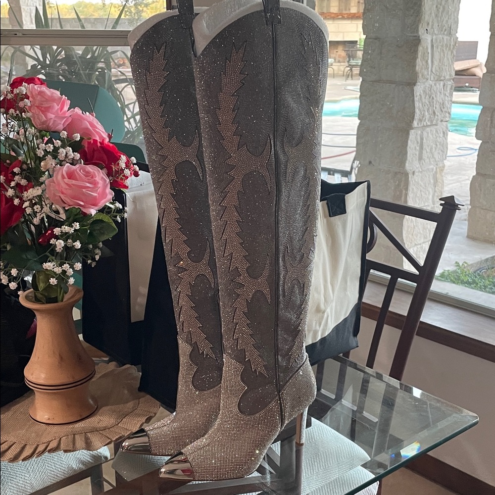 Gianni Bini Silver and Gray Over the Knee Boots